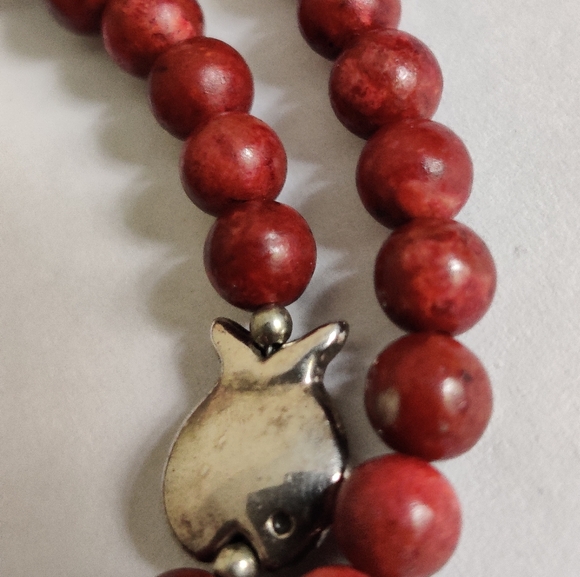 Handmade Genuine Red Corals and Silver Fish Beads Necklace OOAK - Picture 10 of 16